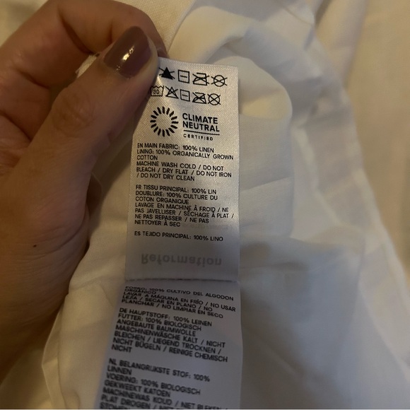 Reformation Malvina Linen Mini Dress White Ivory Puff Sleeve Square Neck 12 NWT - Picture 11 of 15